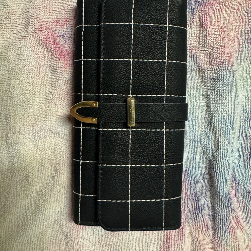 Black Checkered Wallet with Gold Accent